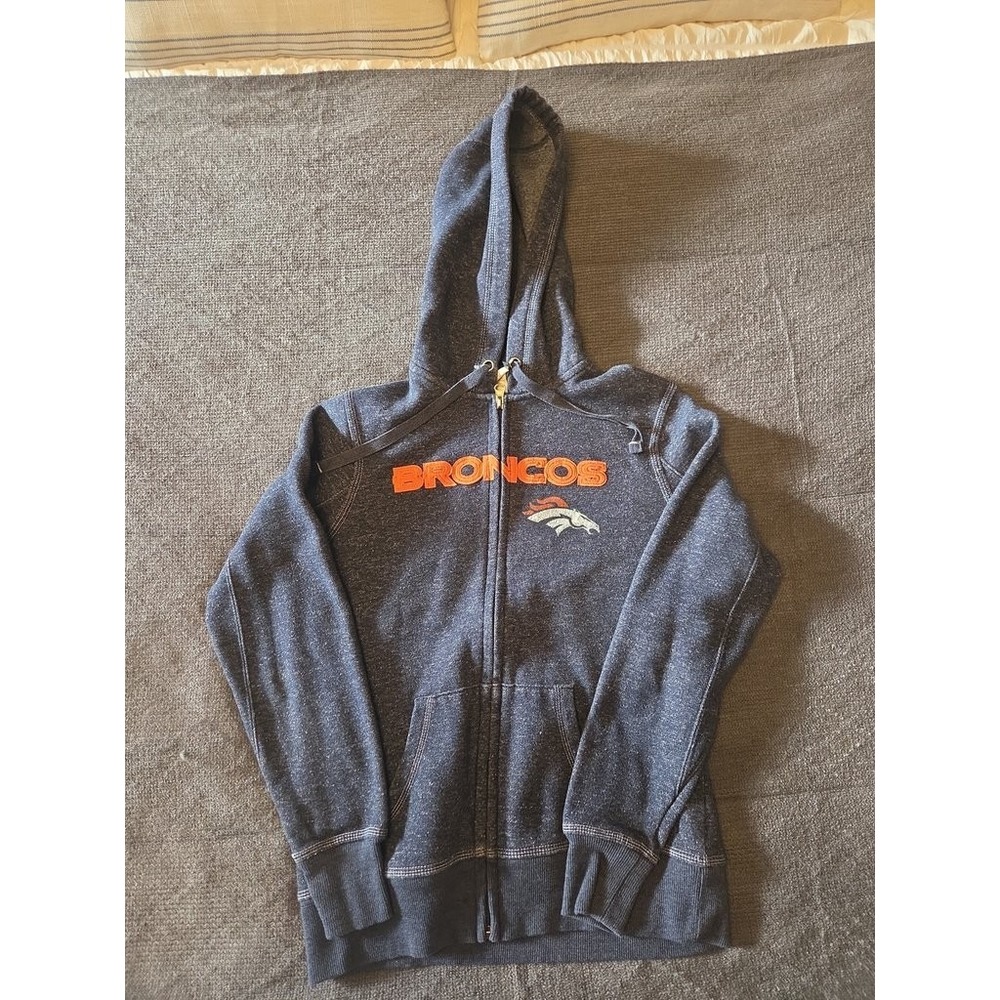 NFL Denver Broncos Womens Small Blue Marled Full Zip Hoodie Sweatshirt Cotton